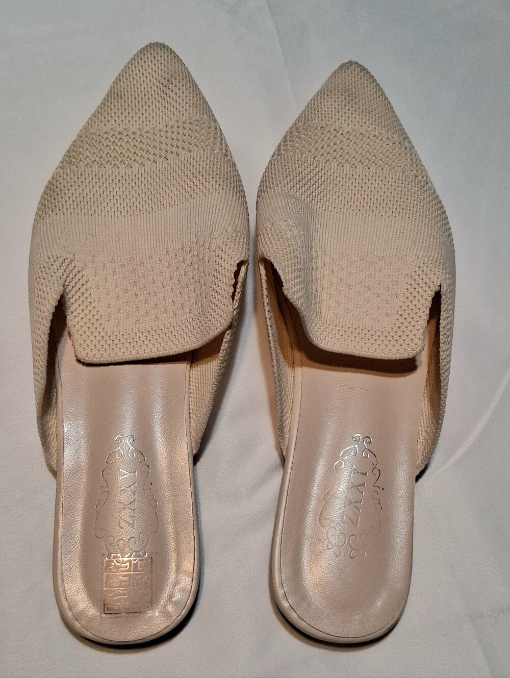 Pointed Toe Knit Flats Mules Beige Cream Slip on Slides EU 39 Casual Chic Work - Picture 3 of 8